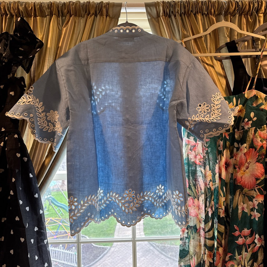 Zimmermann Linen Button Shirt & Belted Shorts Set in Blue, Size AU 1/2/3