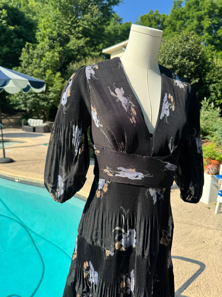 Zimmermann Floral Pleated Organza Midi Dress, Size AU 0/1/2