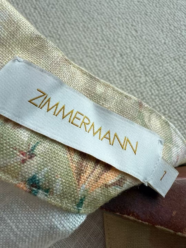 Zimmermann Peplum Belted Linen Midi Dress, Size AU 0/1