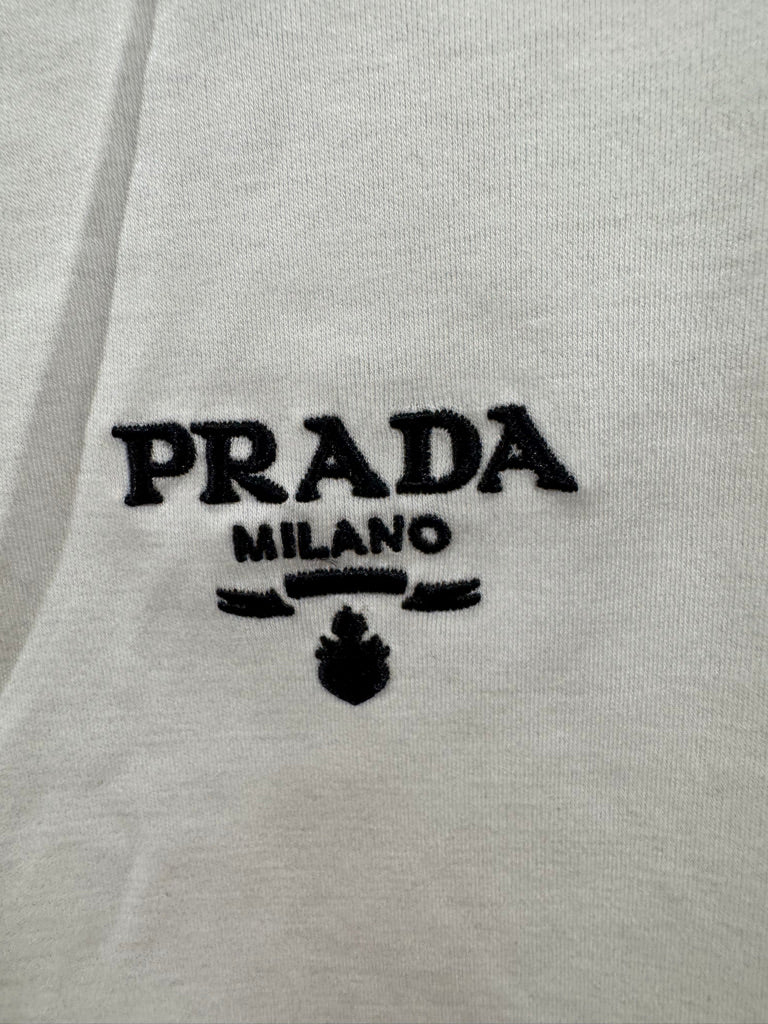 Prada Embroidered Logo Cotton T-Shirt in White, Size XL