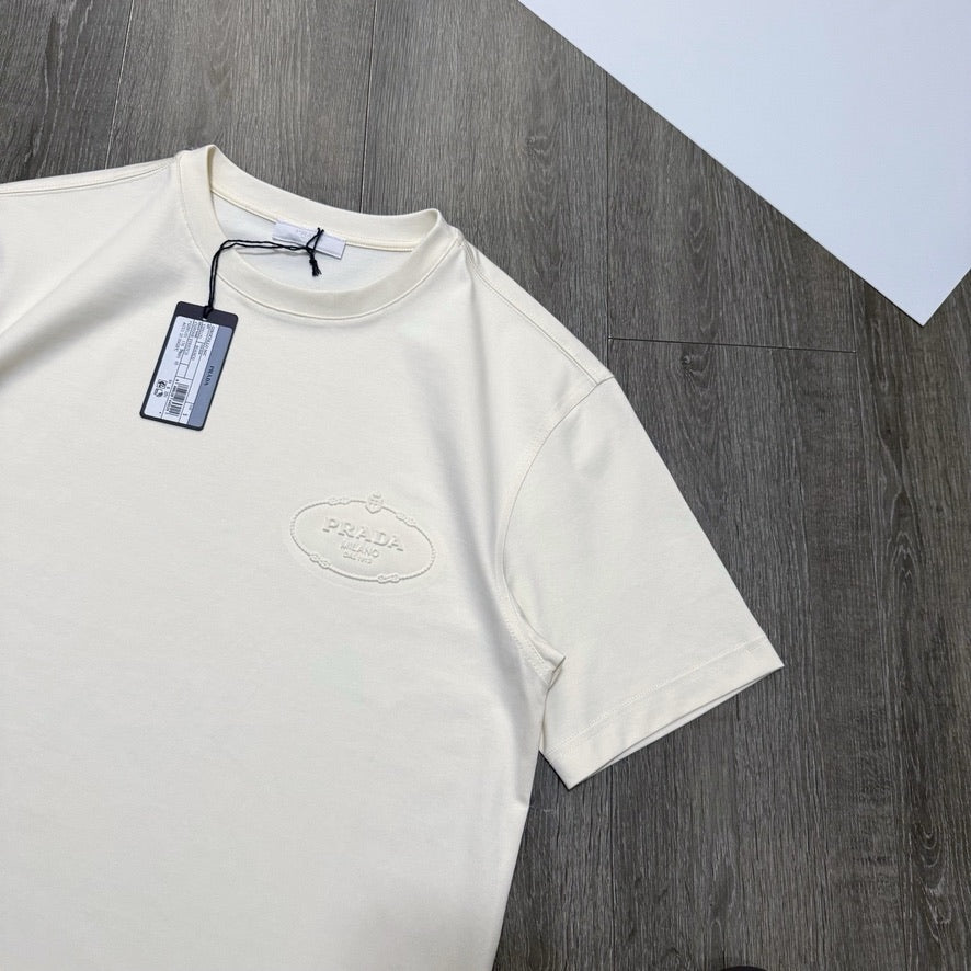 Prada Logo Cotton T-Shirt in Beige, Size XL