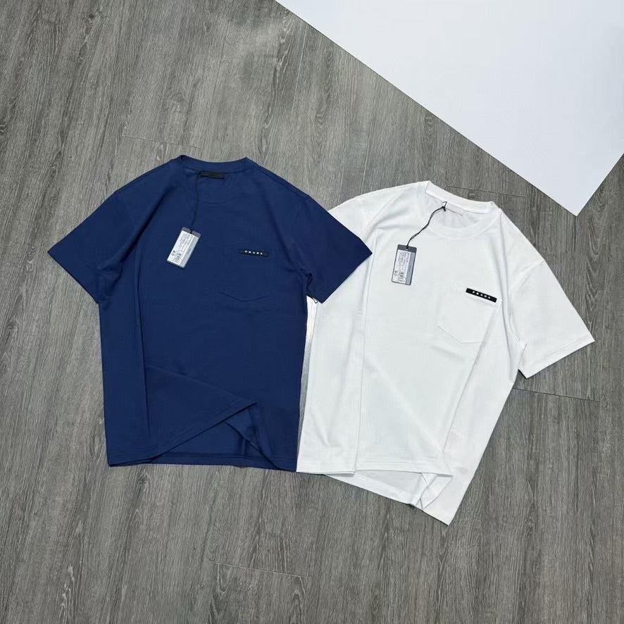 Prada Logo Cotton T-Shirt in Color White or Blue, Size S/M/L/XL/2XL