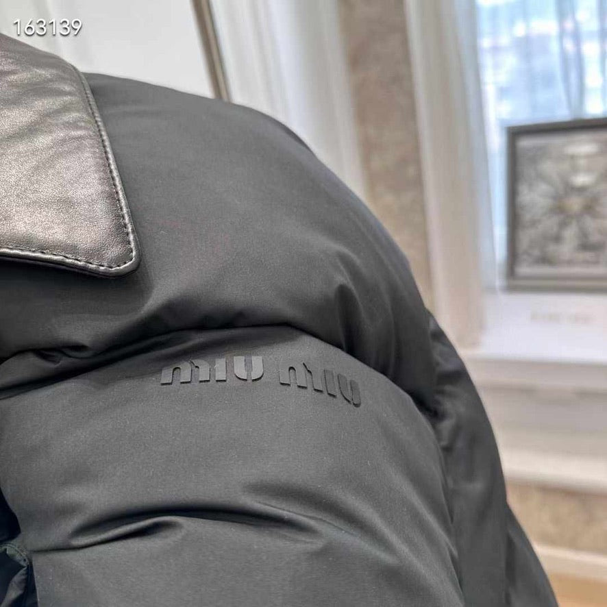 Miu Miu Technical Ponge Cropped Down Jacket in Black, Size S/M/L