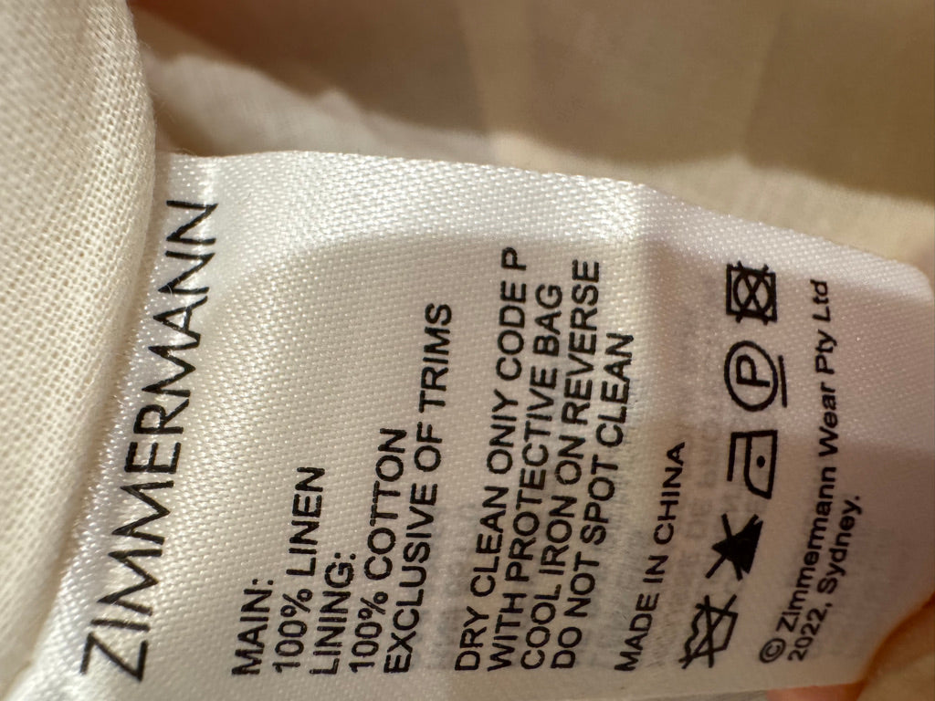 Zimmermann Halcyon Paneled Linen Mini Dress, Size AU 3 (Pit to Pit 17 in)