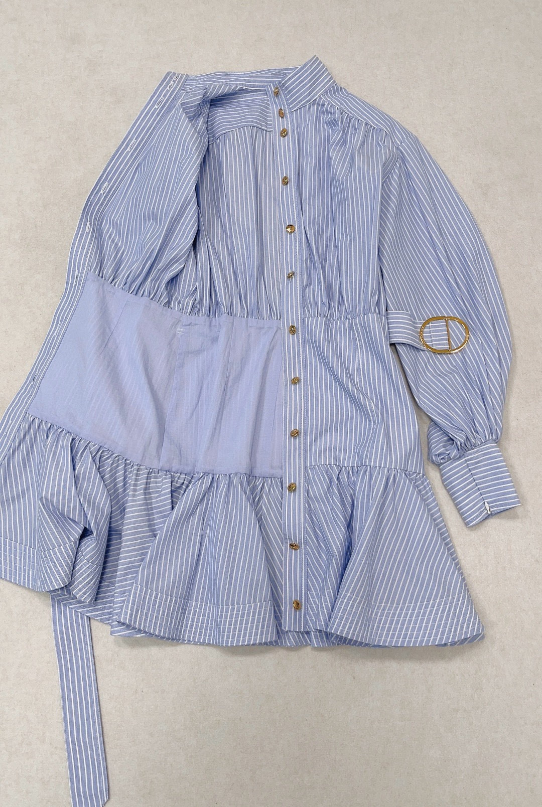 Zimmermann Stripe Utility Belted Long Sleeve Cotton Shirt Dress in Blue, Size AU 0/1/2