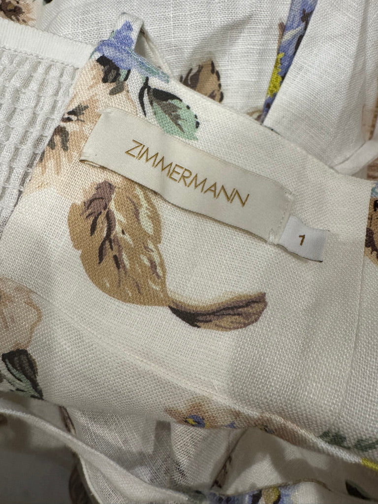 Zimmermann Lace Trim Floral Linen Sundress, Size AU 1/2