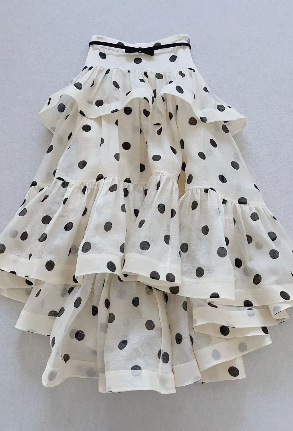 Zimmermann White Polka Dot Silk/Linen Blend Belted Maxi Skirt, Size AU 2