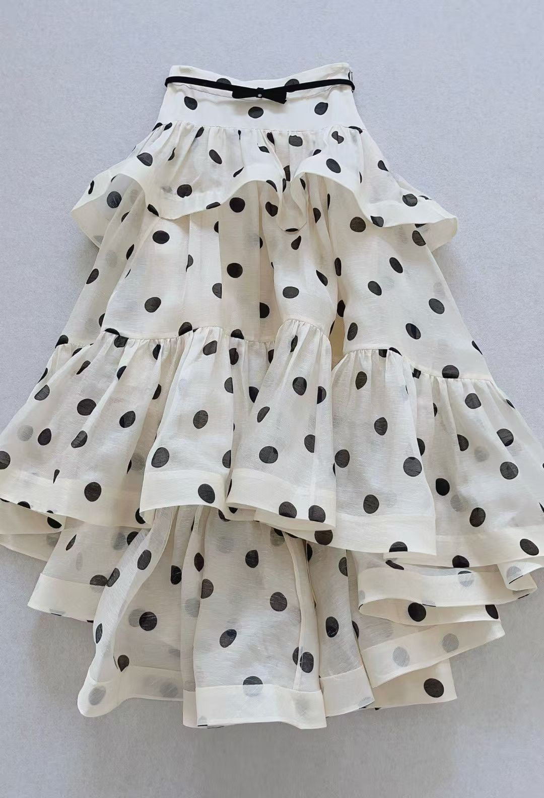 Zimmermann White Polka Dot Silk/Linen Blend Belted Maxi Skirt, Size AU 2