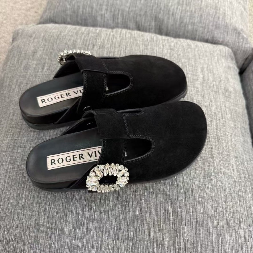 Roger Vivier Slidy Viv' Strass Buckle Mules, Size 35/36/37/38/39