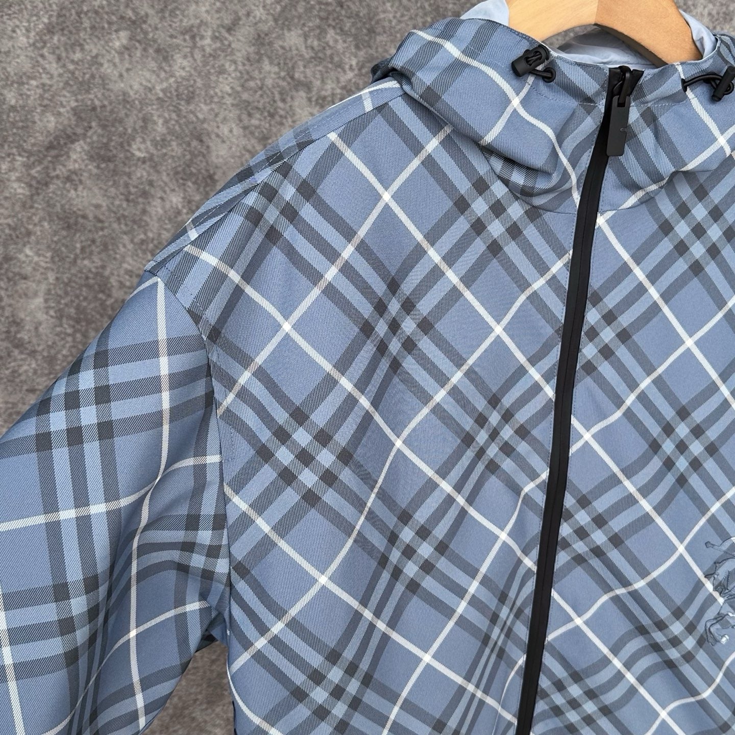 Burberry Reversible Check Jacket in Beige/Blue/Gray, Size XS/S/M/L