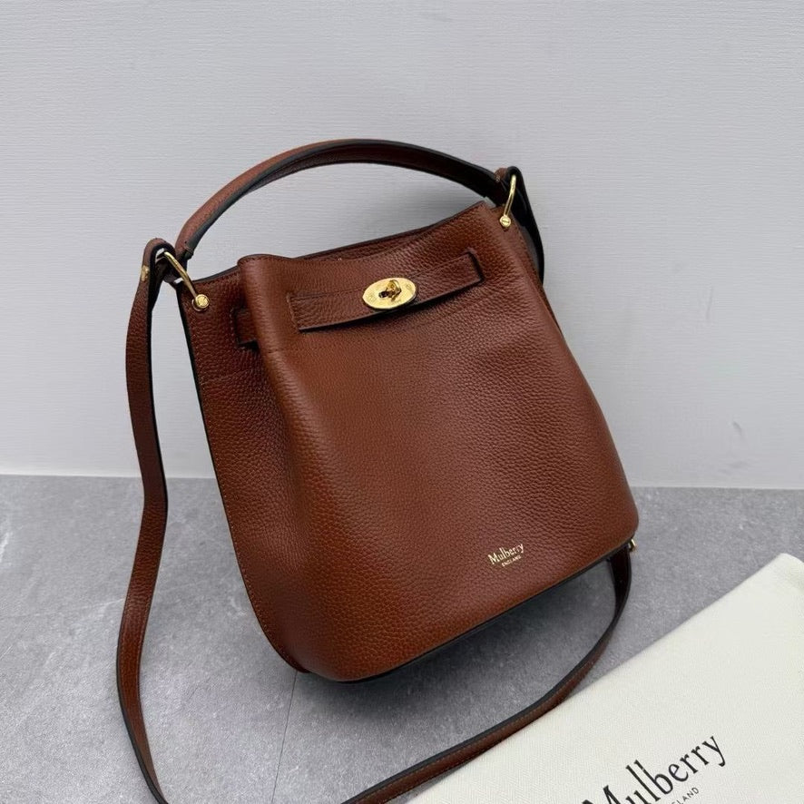 Mulberry Islington Small Bucket Bag in Ivory/Black/Brown (8.5 x 9 x 5 in)