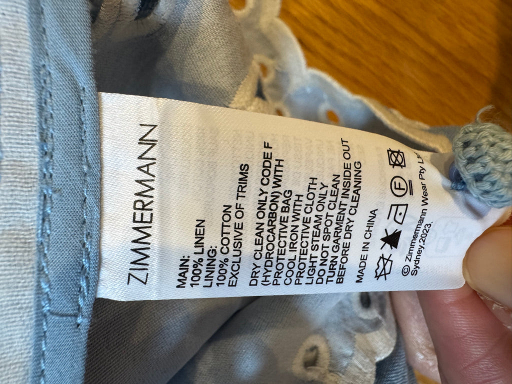 Zimmermann Linen Button Shirt & Belted Shorts Set in Blue, Size AU 1/2/3