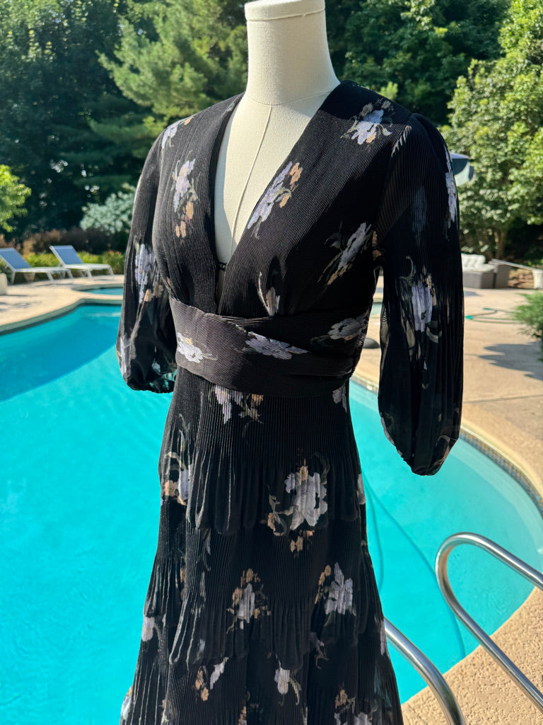 Zimmermann Floral Pleated Organza Midi Dress, Size AU 0/1/2