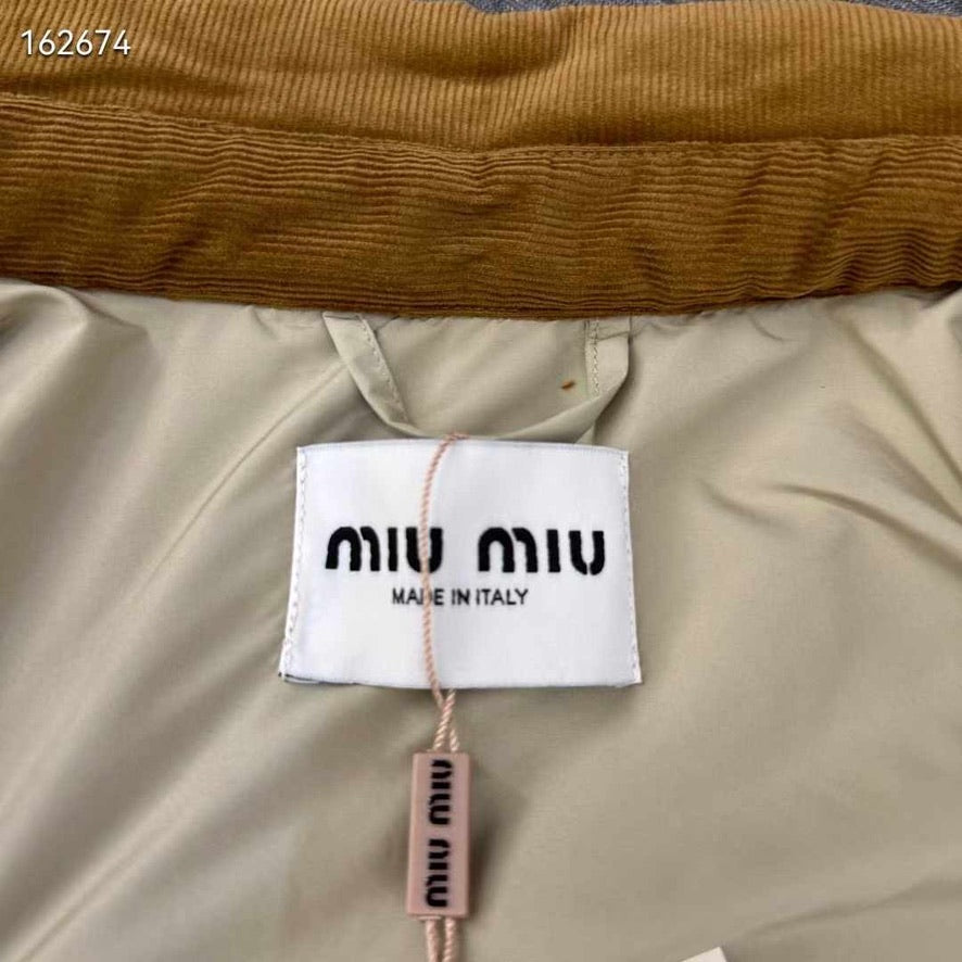 Miu Miu Technical Fabric Blouson Padded Jacket in Sabbia, Size S/M/L