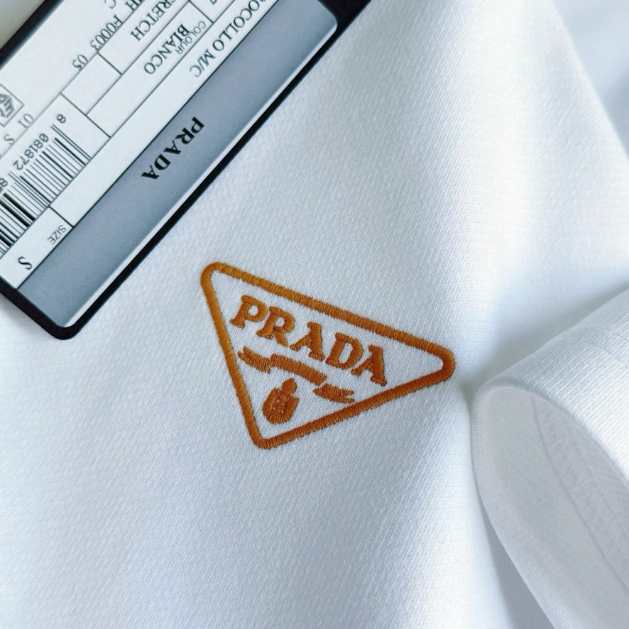 Prada Embroidered Orange Logo Cotton T-Shirt in White, Size XXL