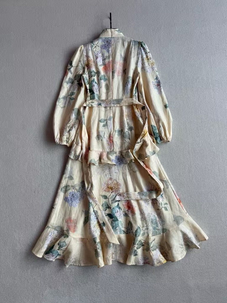 Zimmermann Peplum Belted Linen Midi Dress, Size AU 0/1