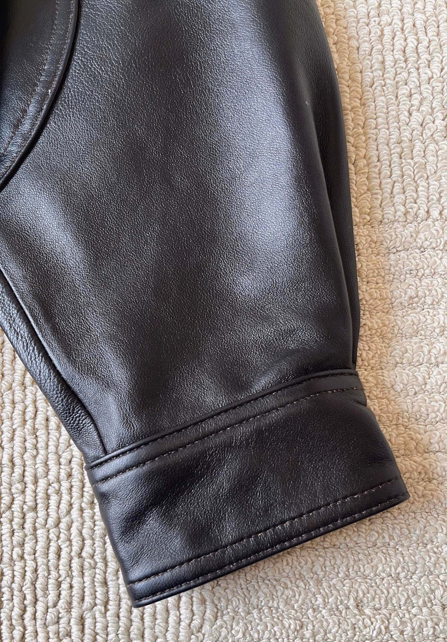 Saint Laurent Bomber Jacket in Grained Leather Dark Brown, Size 36/38/40