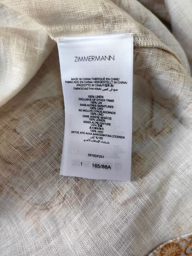 Zimmermann Buttoned Mini Dress in Blue Floral, Size AU 0/1/2/3