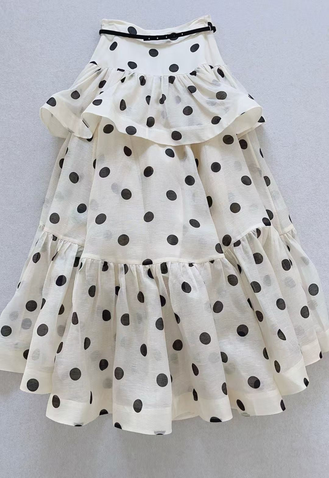 Zimmermann White Polka Dot Silk/Linen Blend Belted Maxi Skirt, Size AU 2