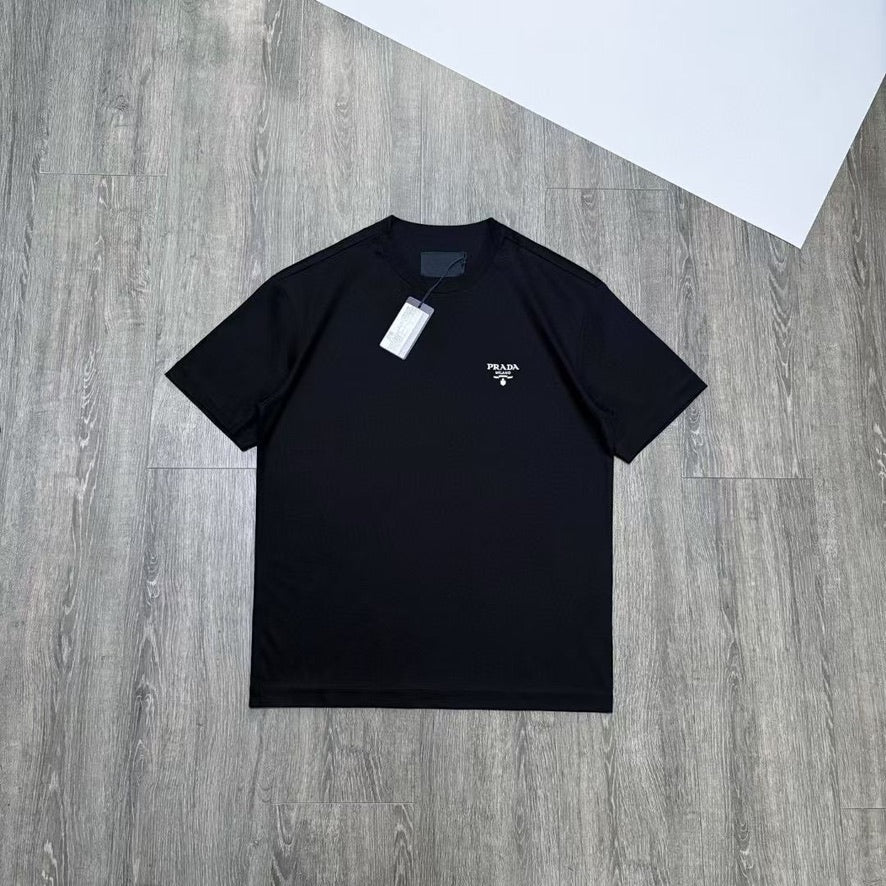 Prada Embroidered White Logo Cotton T-Shirt in Black, Size XXL