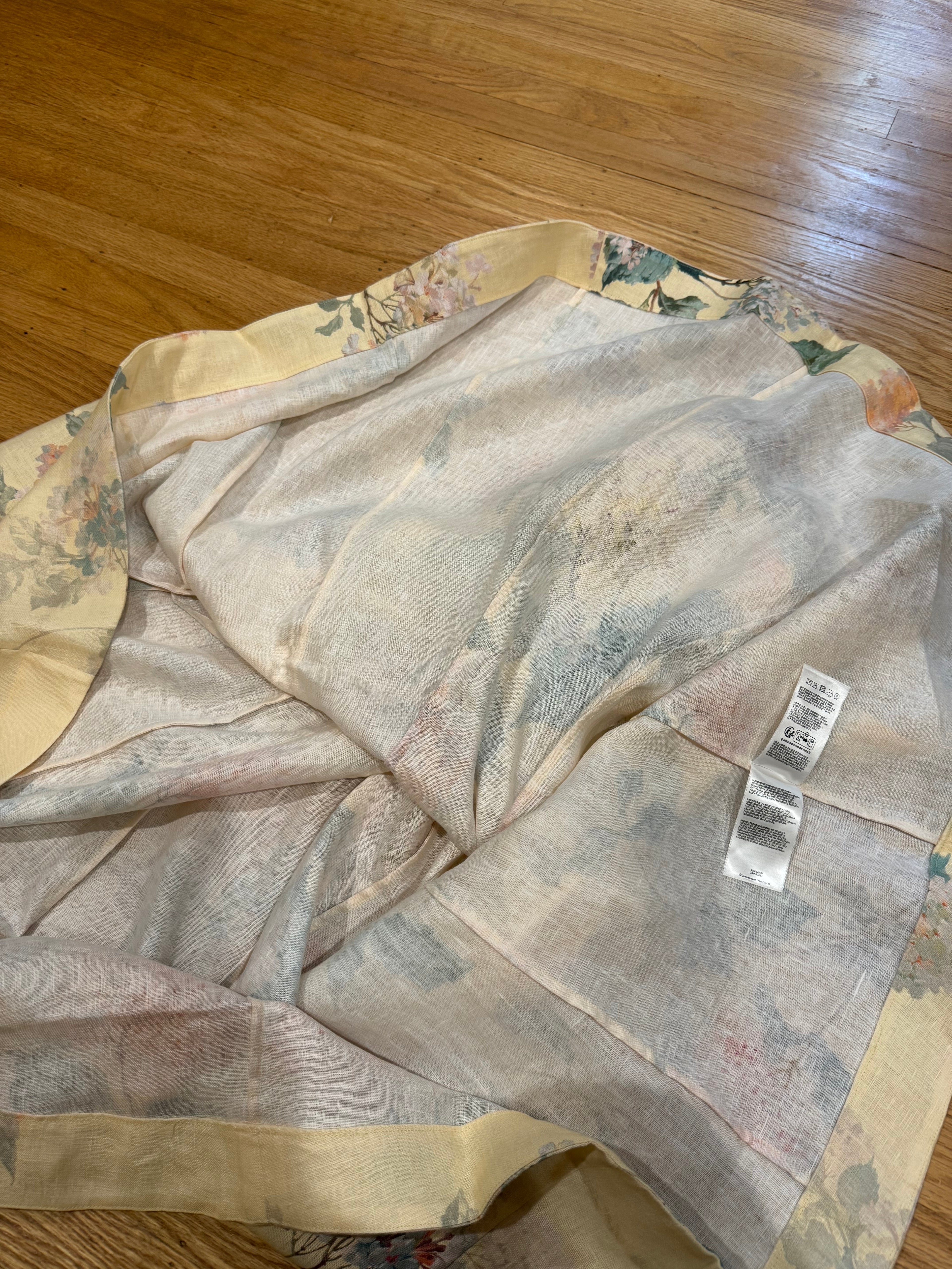 Zimmermann Floral Linen Midi Dress in Yellow, Size AU 0P/0/1/2/3