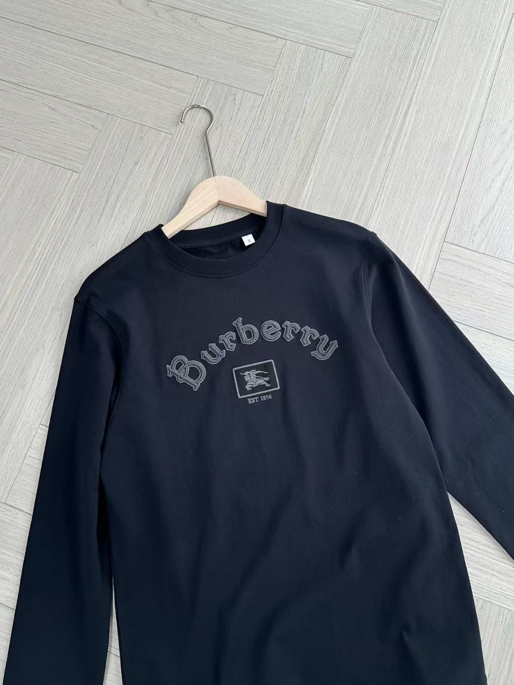 Burberry Long Sleeve Gothic Logo Cotton T-Shirt in Black