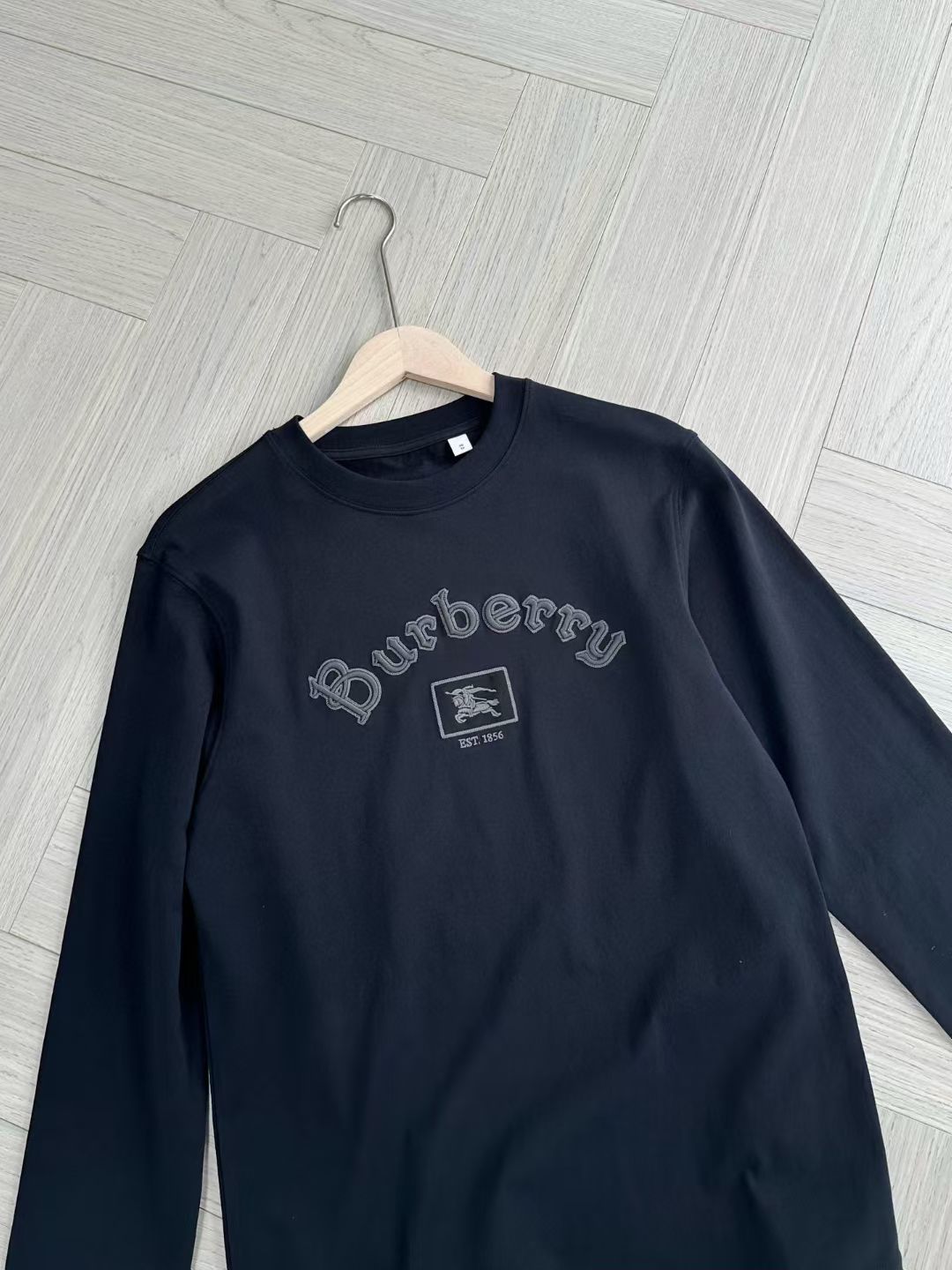 Burberry Long Sleeve Gothic Logo Cotton T-Shirt in Black