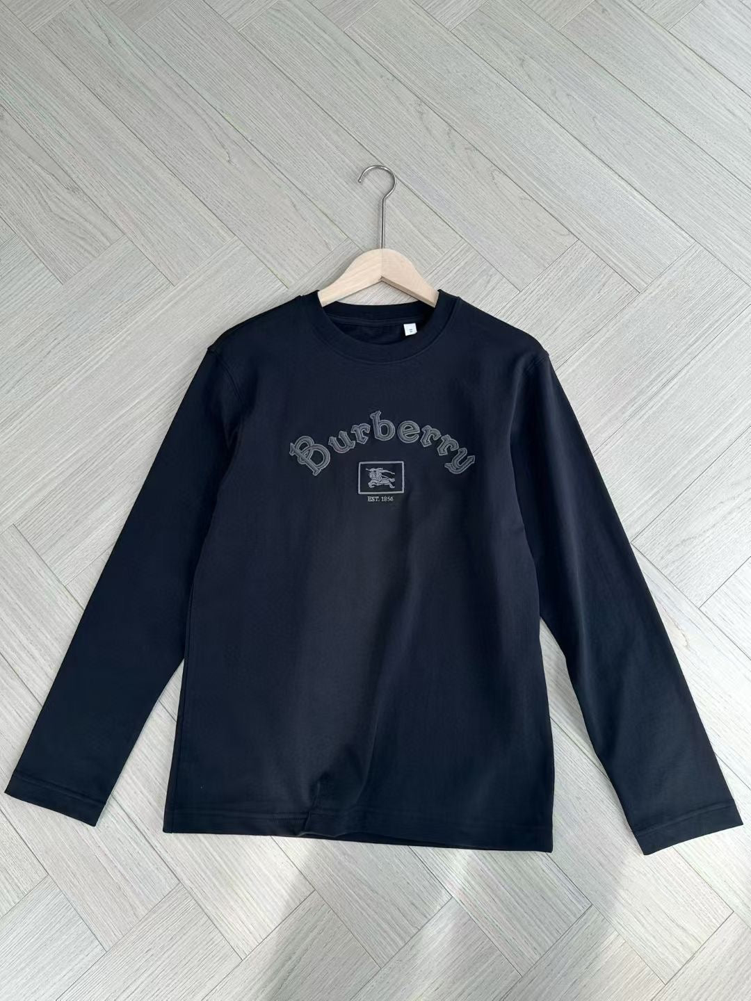 Burberry Long Sleeve Gothic Logo Cotton T-Shirt in Black