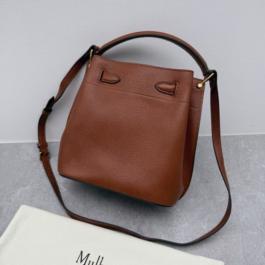 Mulberry Islington Small Bucket Bag in Ivory/Black/Brown (8.5 x 9 x 5 in)