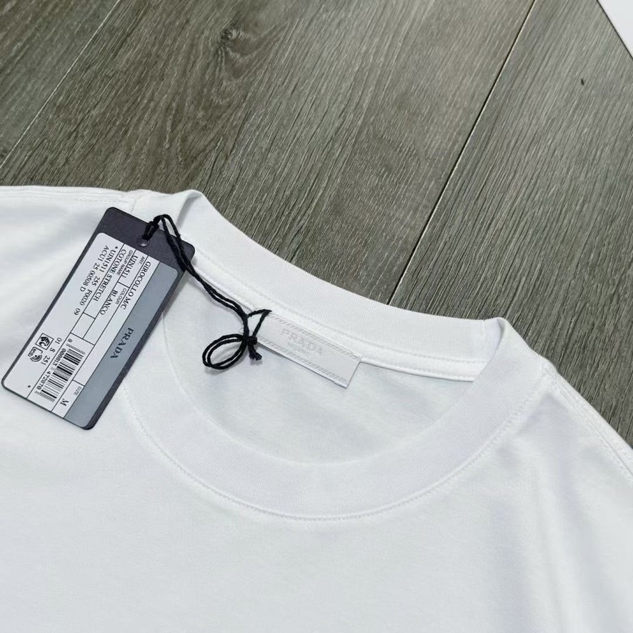 Prada Logo Cotton T-Shirt in Color White or Blue, Size S/M/L/XL/2XL