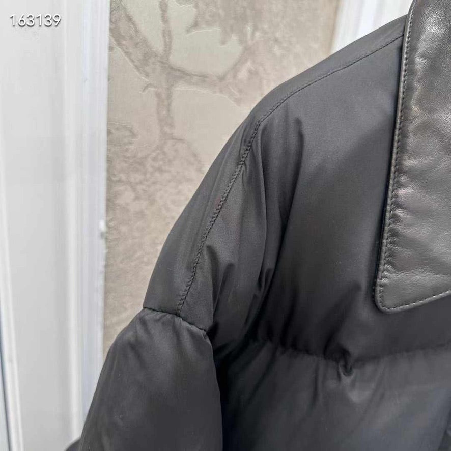 Miu Miu Technical Ponge Cropped Down Jacket in Black, Size S/M/L