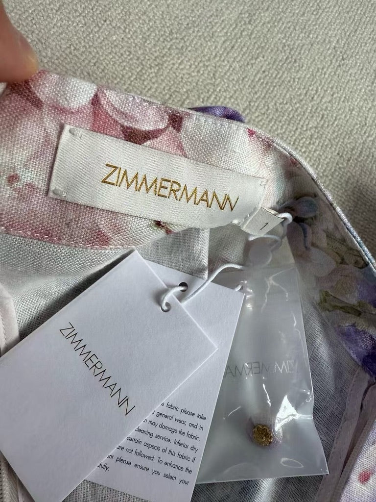 Zimmermann Floral Belted Linen Midi Dress, Size AU 1/2/3