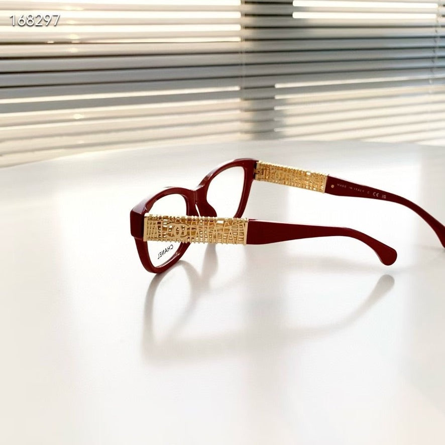 Chanel Cate Eye Optical Glasses in Red/Black/Brown CH3477