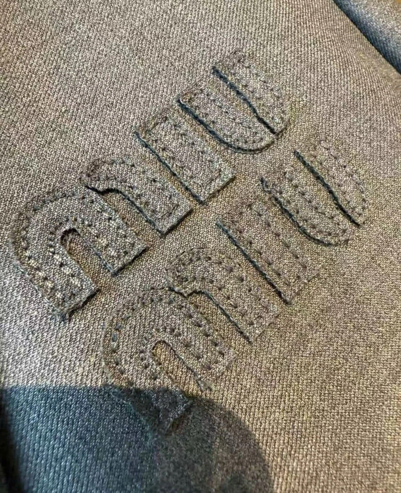 Miu Miu Logo Embroidered Oversized Wool Blazer Jacket in Gray, Size 36/38/40