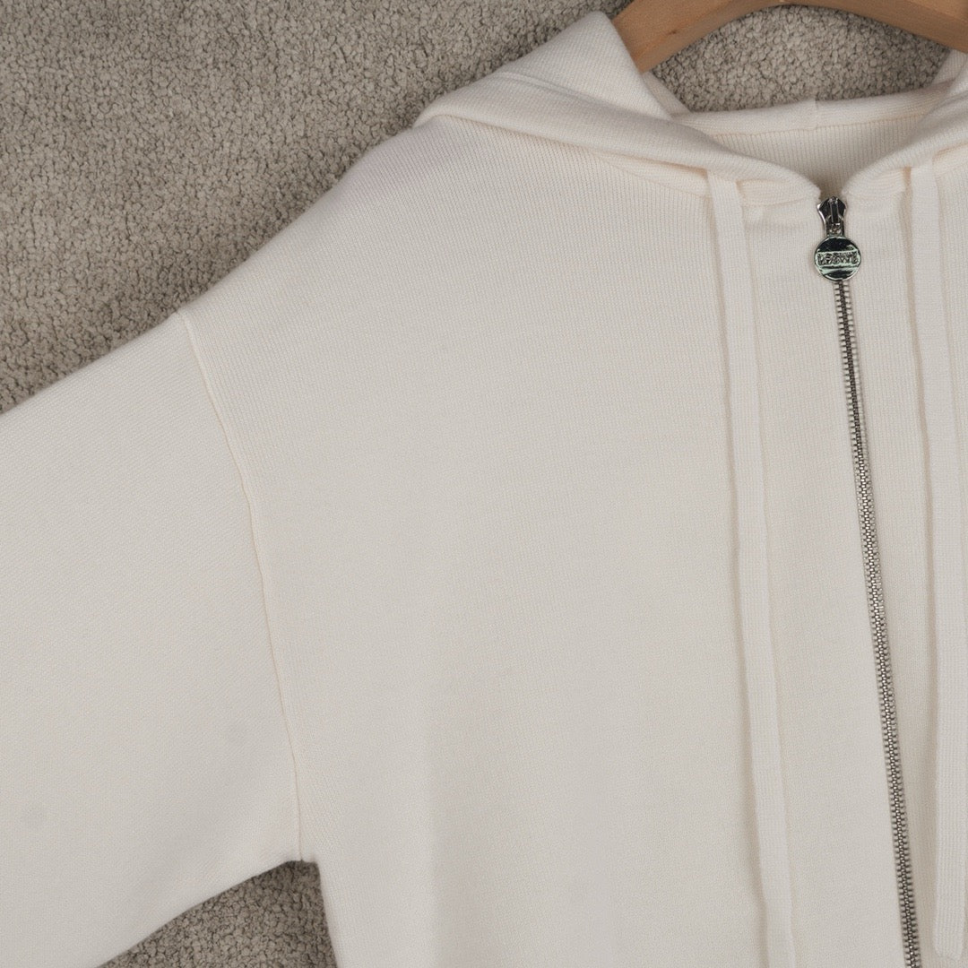 Loewe Wool Anagram Zip-Up Hoodie in White/Black, Size S/M/L