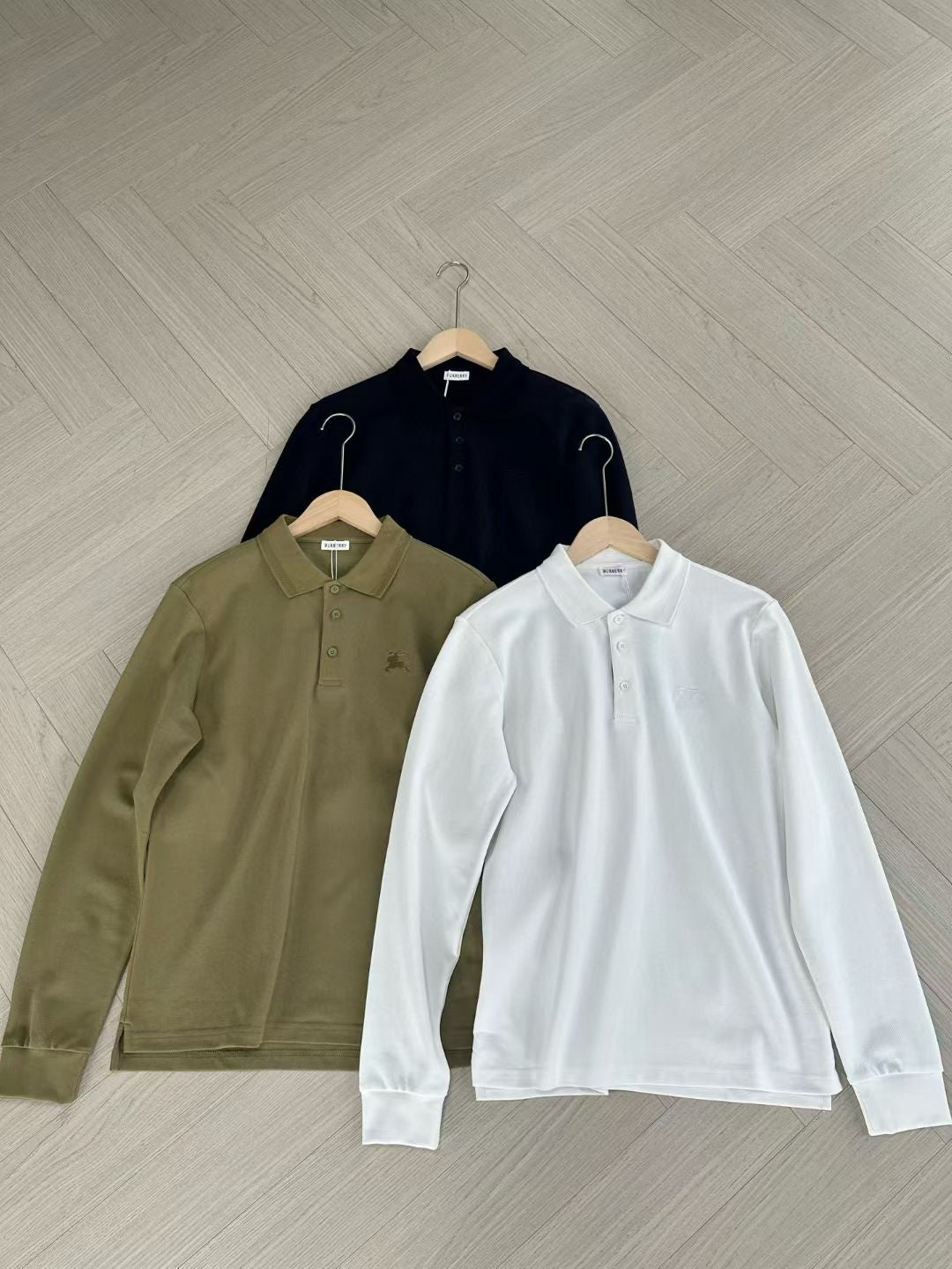 Burberry Long Sleeve Cotton Polo Shirt in Green/White/Blue, Size S/M/L/XL/XXL