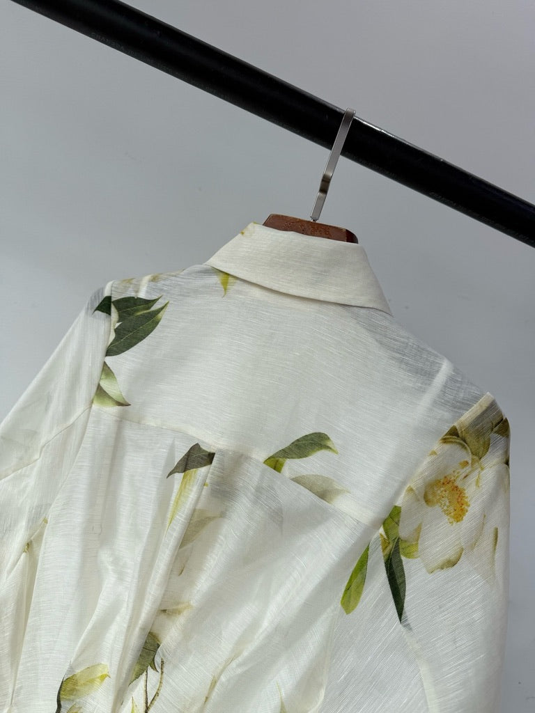Zimmermann Harmony Floral Print Silk/Linen Blend Maxi Shirt Dress, Size AU 1/2