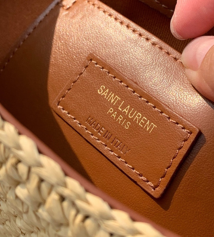 Saint Laurent Raffia Calfskin Medium Monogram Solferino Satchel