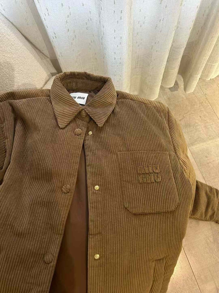 Miu Miu Medium-Weight Corduroy Down Jacket in Brown, Size 38/40