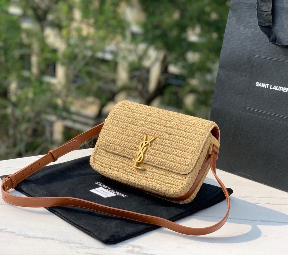 Saint Laurent Raffia Calfskin Medium Monogram Solferino Satchel