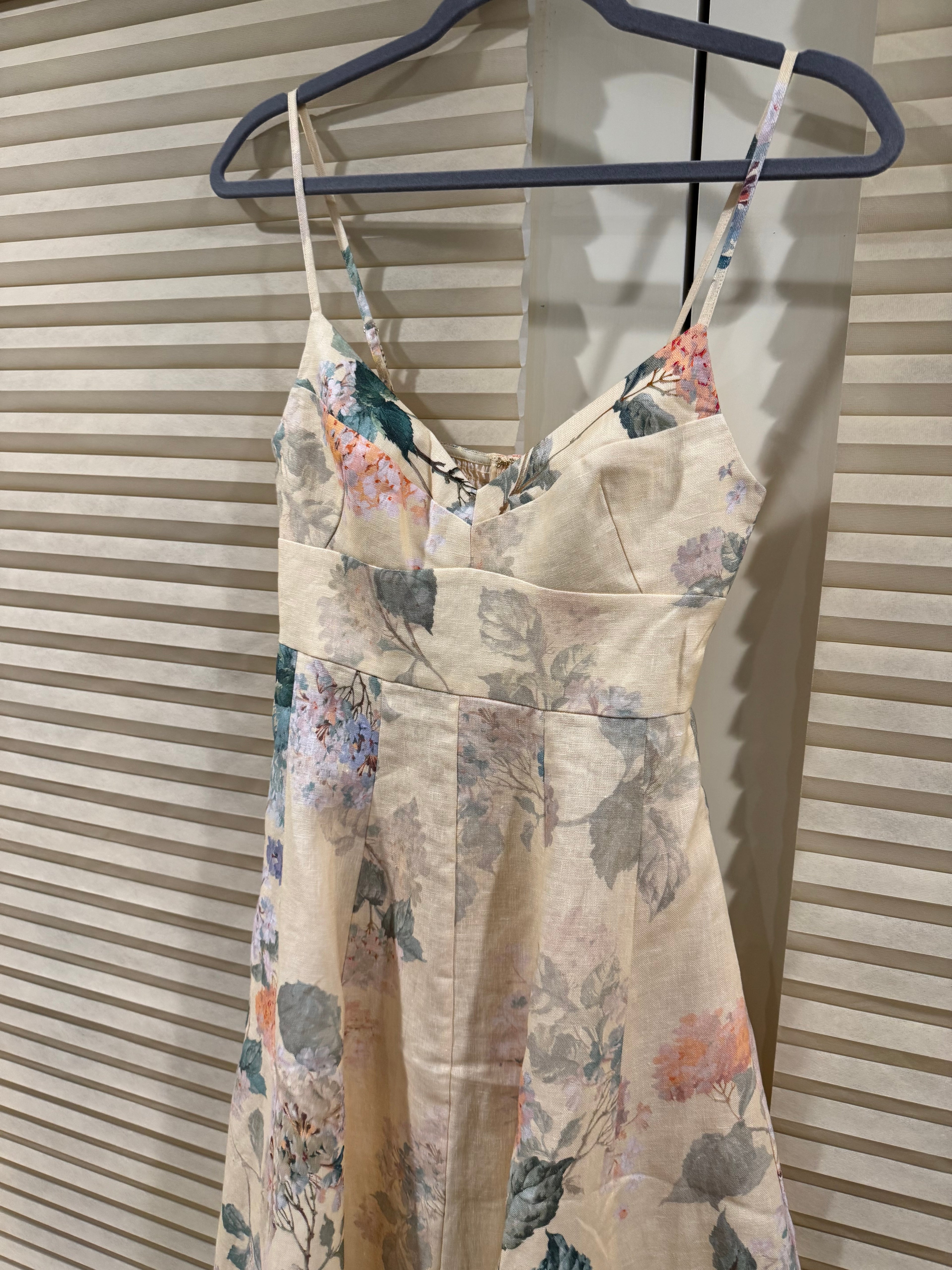 Zimmermann Floral Linen Midi Dress in Yellow, Size AU 0P/0/1/2/3