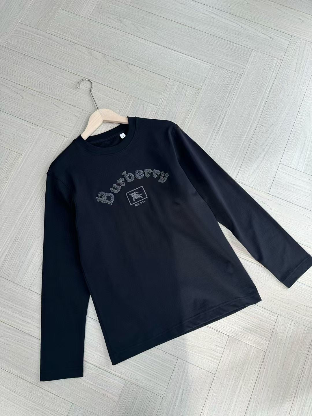 Burberry Long Sleeve Gothic Logo Cotton T-Shirt in Black