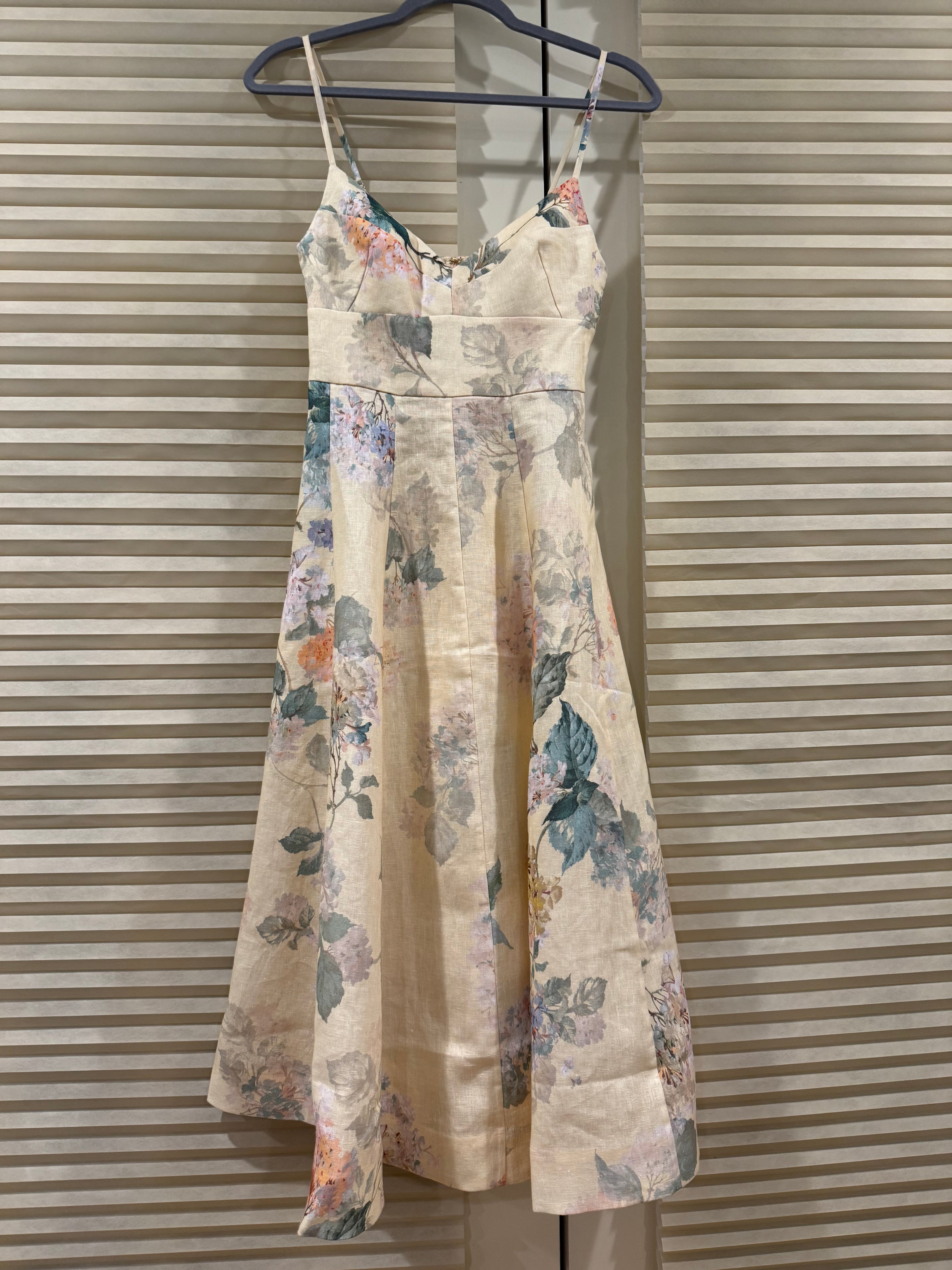 Zimmermann Floral Linen Midi Dress in Yellow, Size AU 0P/0/1/2/3