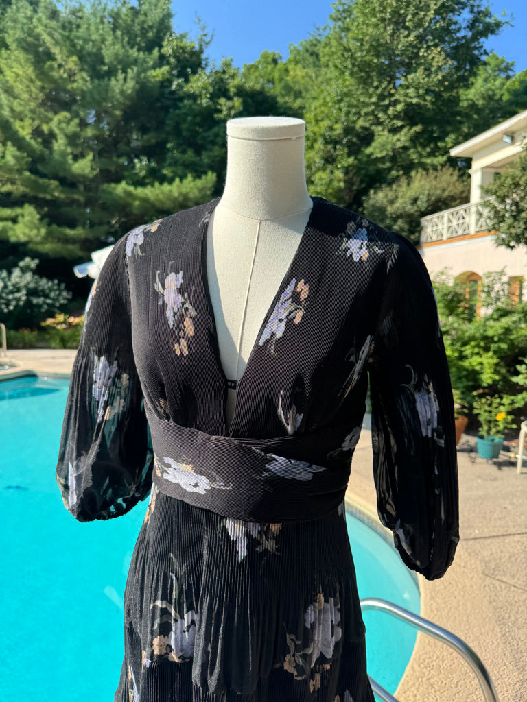 Zimmermann Floral Pleated Organza Midi Dress, Size AU 0/1/2