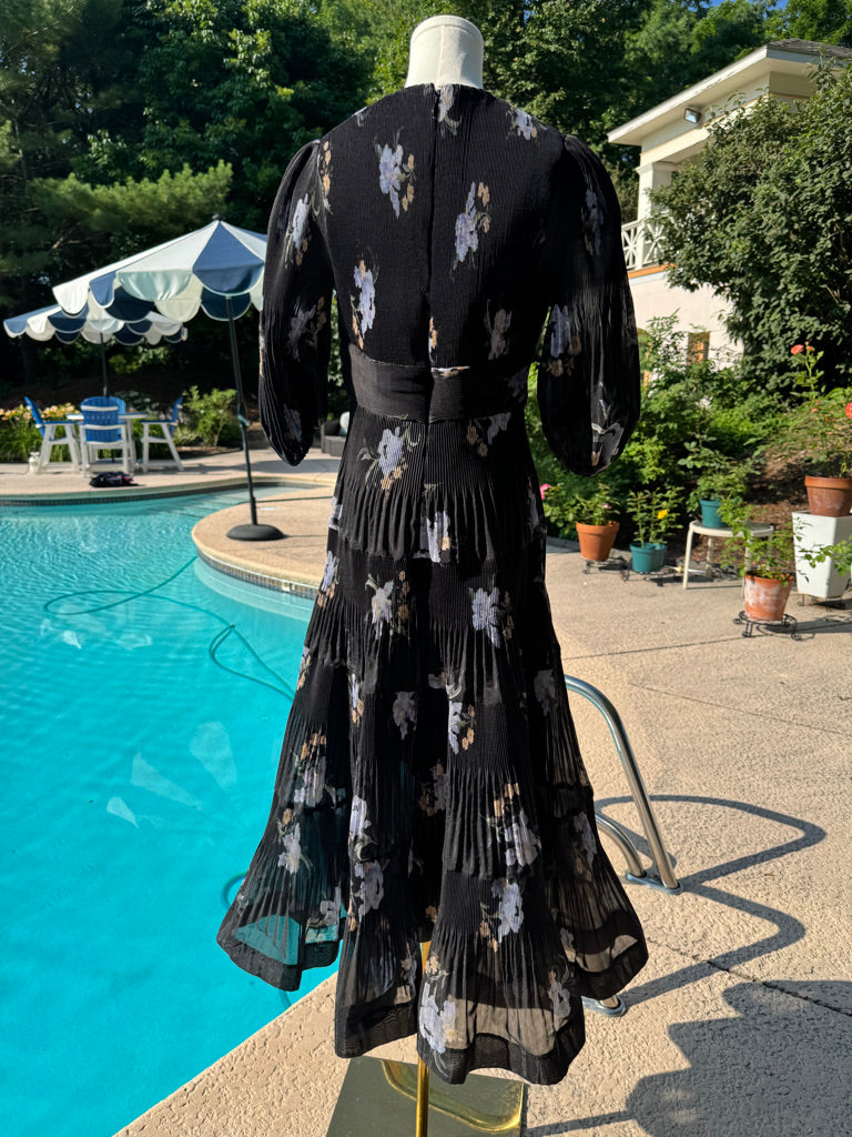 Zimmermann Floral Pleated Organza Midi Dress, Size AU 0/1/2