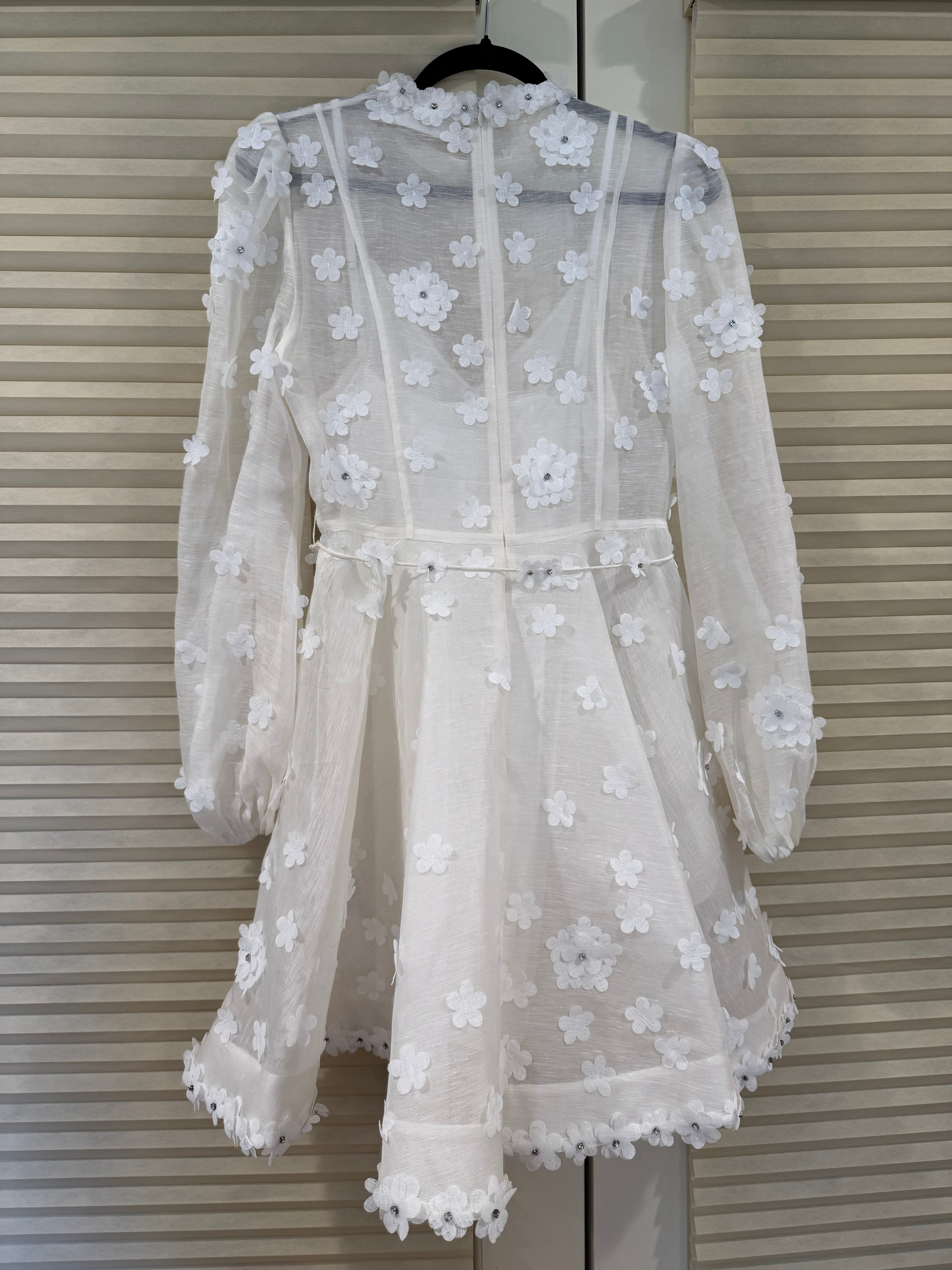 Zimmermann Floral Silk/Linen Blend Belted Minidress, Size AU 1