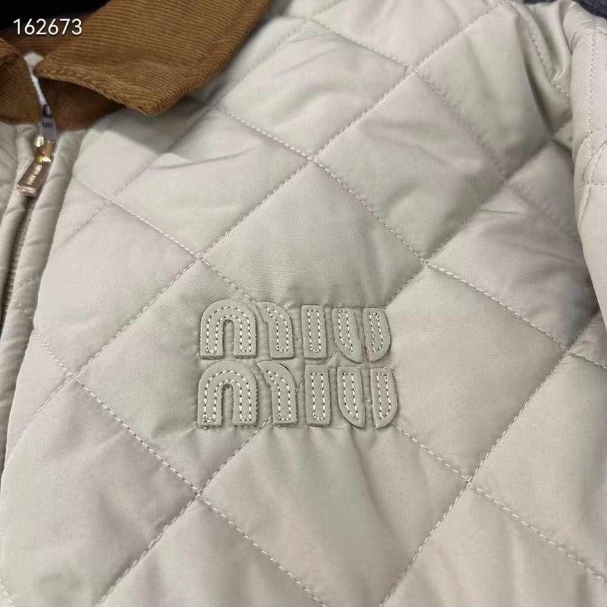 Miu Miu Technical Fabric Blouson Padded Jacket in Sabbia, Size S/M/L