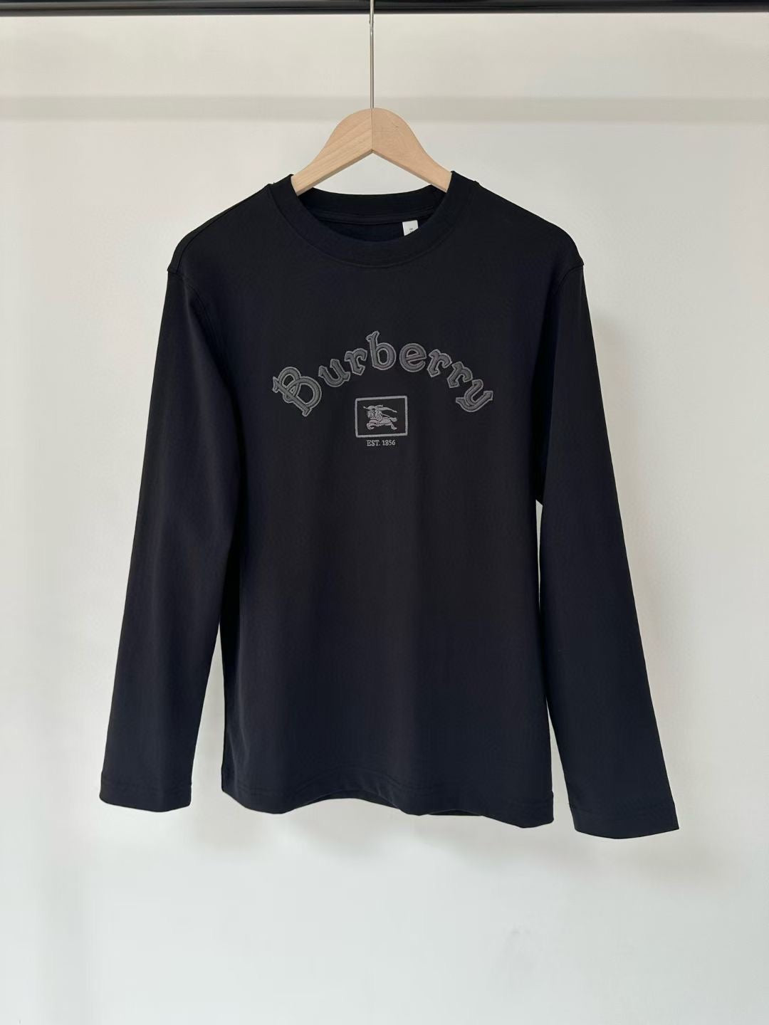 Burberry Long Sleeve Gothic Logo Cotton T-Shirt in Black
