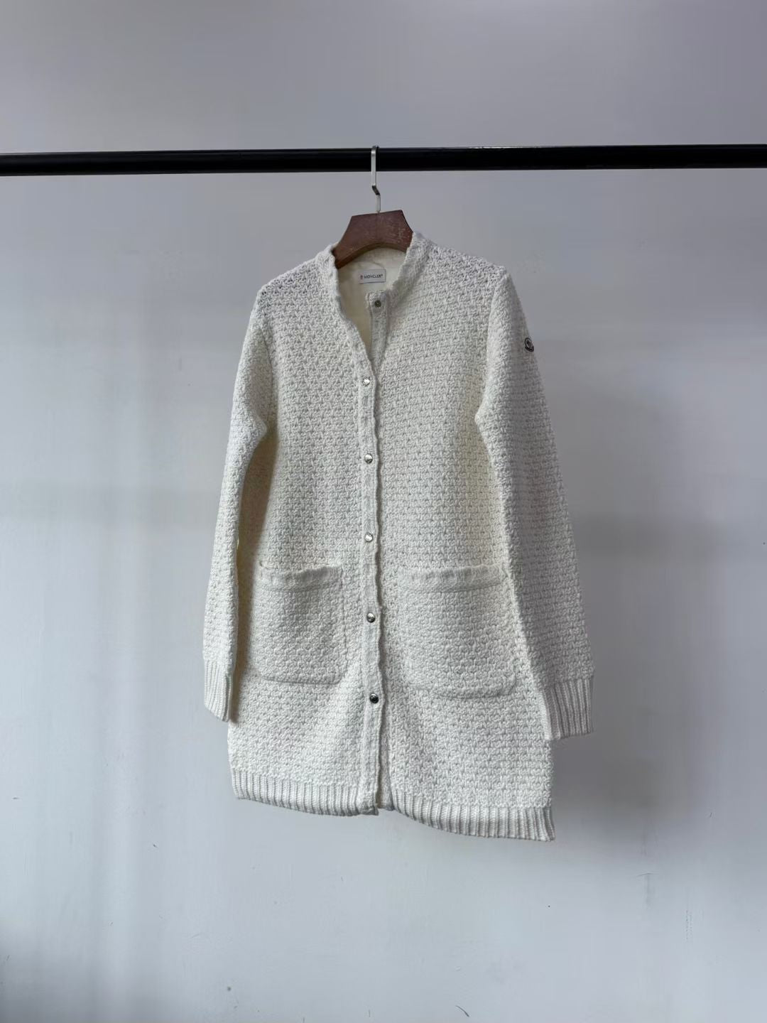 Moncler Padded Wool & Cotton Long Cardigan, Size 0/1/2/3
