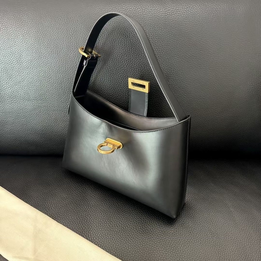 Ferragamo Trifolio Small Leather Shoulder Bag in Black